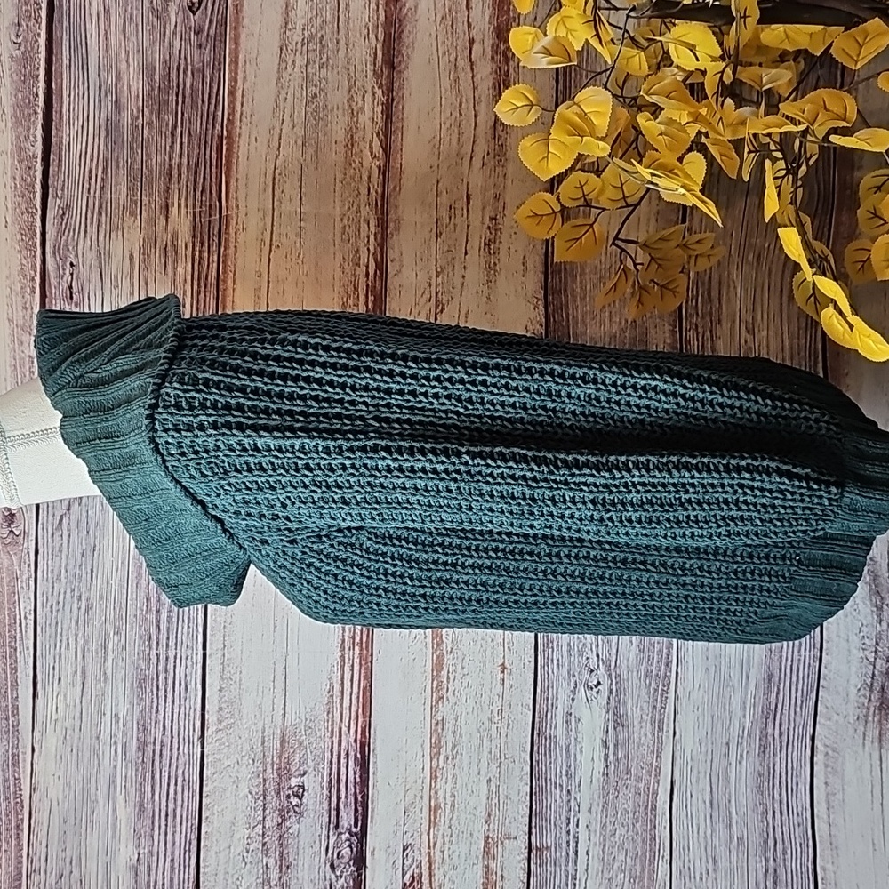 GRACE PINE GREEN LOOSE KNIT CHUNKY COWELNECK PULLOVER SWEATER - Picture 6 of 12